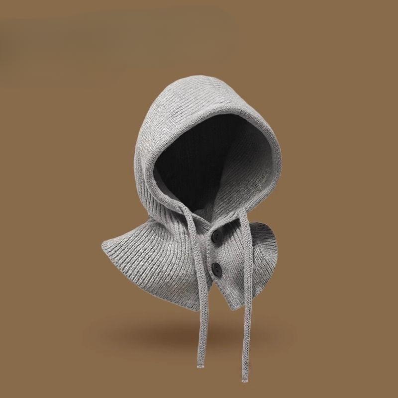 Herbst Winter Warm Nackenschutz Strick-Sturmhaube Hut Verdickter Ohrenschutz Wollmütze Kordelzug Einteiliger Schal Kapuzenmütze