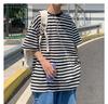 Men's Striped High Street Loose Fit T-Shirt - Trendy Summer Hong Kong Style for Couples and Students