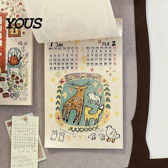Dekoratives Wandpapier 2027 Tier-Doodle-Kalender, Niedliche handgezeichnete Illustration Hängender Planer mit zweimonatigem Zeitplan-Organisator Baumwollschnur,