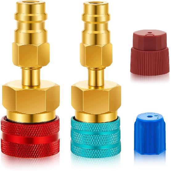 R1234yf Adapter Kit, R1234yf To R134a Conversion Quick Couplers, Blue and Red High Low Side Connector Conversion for Car Air Conditioning System