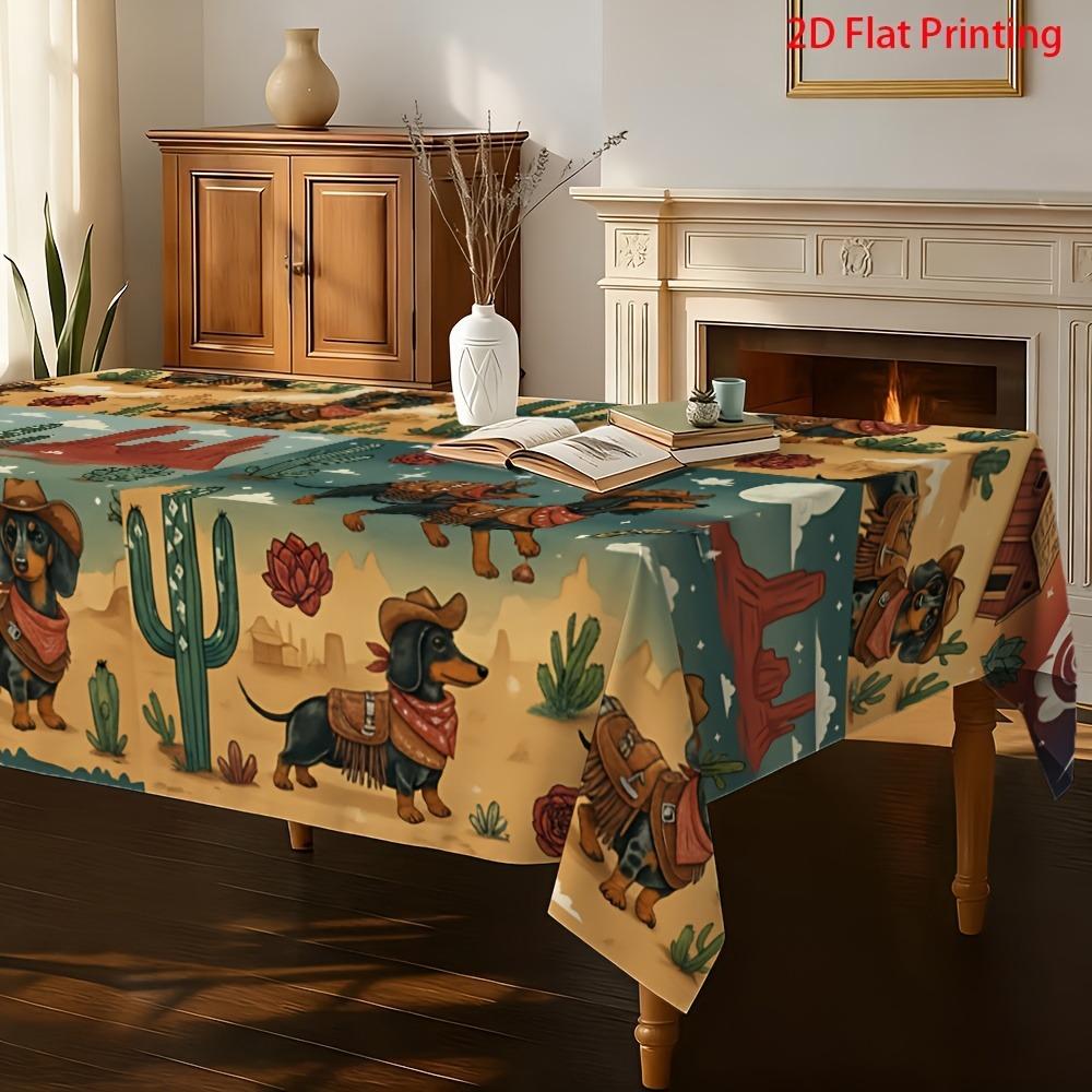 Western Wilderness Style Cartoon Tablecloths for Table Decor Waterproof Rectangle Reusable Tablecloth for Kitchen Dining Party