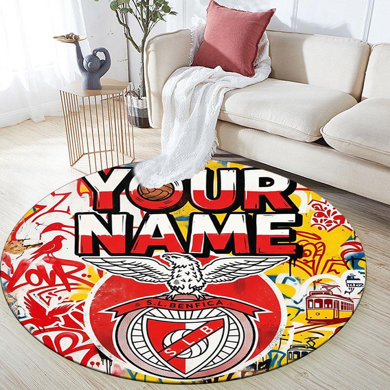 Custom Name,S.L. Benfica Pattern Round rug,Carpet Rug for Living Room Bedroom Playroom ,Non-slip Floor Mat,Holiday Gifts and Birthday Gifts.