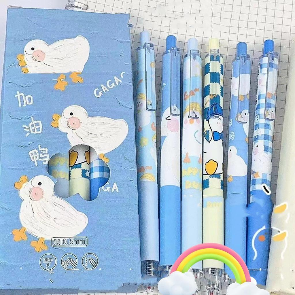6 pz/set Penna Gel Cancellabile per Bambini Kawaii Cartone Animato Coniglio Orso Stile Penna Gel Cancelleria 0.5mm Colore Blu Penna da Scrittura Cancellabile