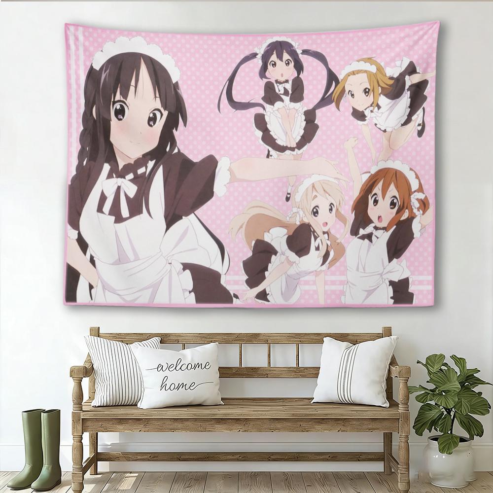 KOn Maid Outfit Anime Tapestry Pink Polka Dot Wall Hanging Yui Mio Ritsu Tsumugi Mugi Decor for Bedroom Dorm