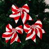 3Pcs Christmas Tree Bow Pendants Red White Striped Print Bowknot Festive Decoration Wedding Party Staircase Fireplace Decor