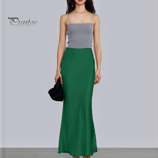 Spring Summer Maxi Skirt Women High Waist Silky Texture Long Skirt Solid Color Smooth Satin Fishtail Long Skirt