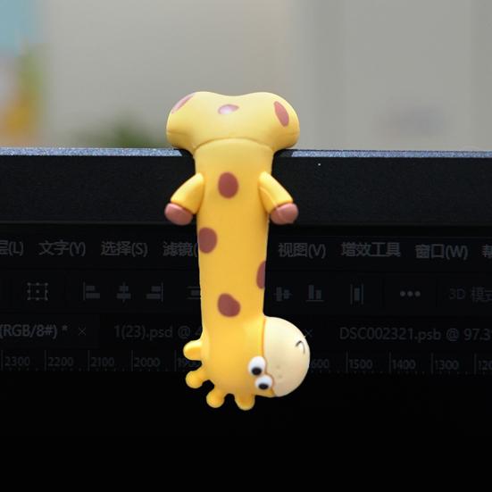 1/4Pcs Cartoon Giraffe Figurine Computer Monitor Decoration Lying Pig Duck Statue Animal Sculpture Home Office Car Dashboard Ornament