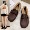 Velvet beanie shoes women's 2025 winter new soft-soled soft-faced mother flat-soled leather shoes warm versatile cotton shoes