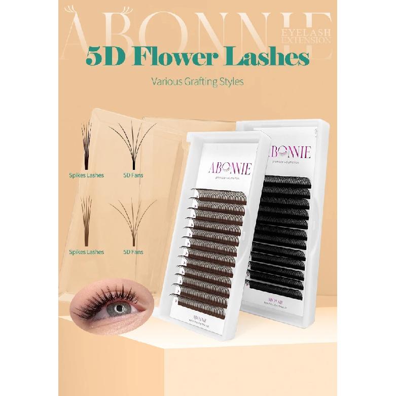Abonnie 5D Flower Wet Lash Extensions Individual Lashes Brown Volume Soft 5D Flowering Fairy False Easy Fans Volume Eyelashes