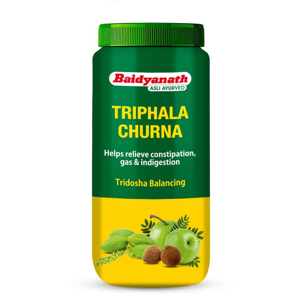 Baidyanath Triphala Churna 500g Ayurvedisches Kräuterpulver zur Linderung von Verstopfung, zur Verdauung, gegen Blähungen und zur Entgiftung | Natürliches Tridosha-ausgleichendes Abführmittel