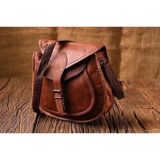Over Sized Vintage Saddle Bag Genuine Goat Leather Brown Messenger Shoulder Bag