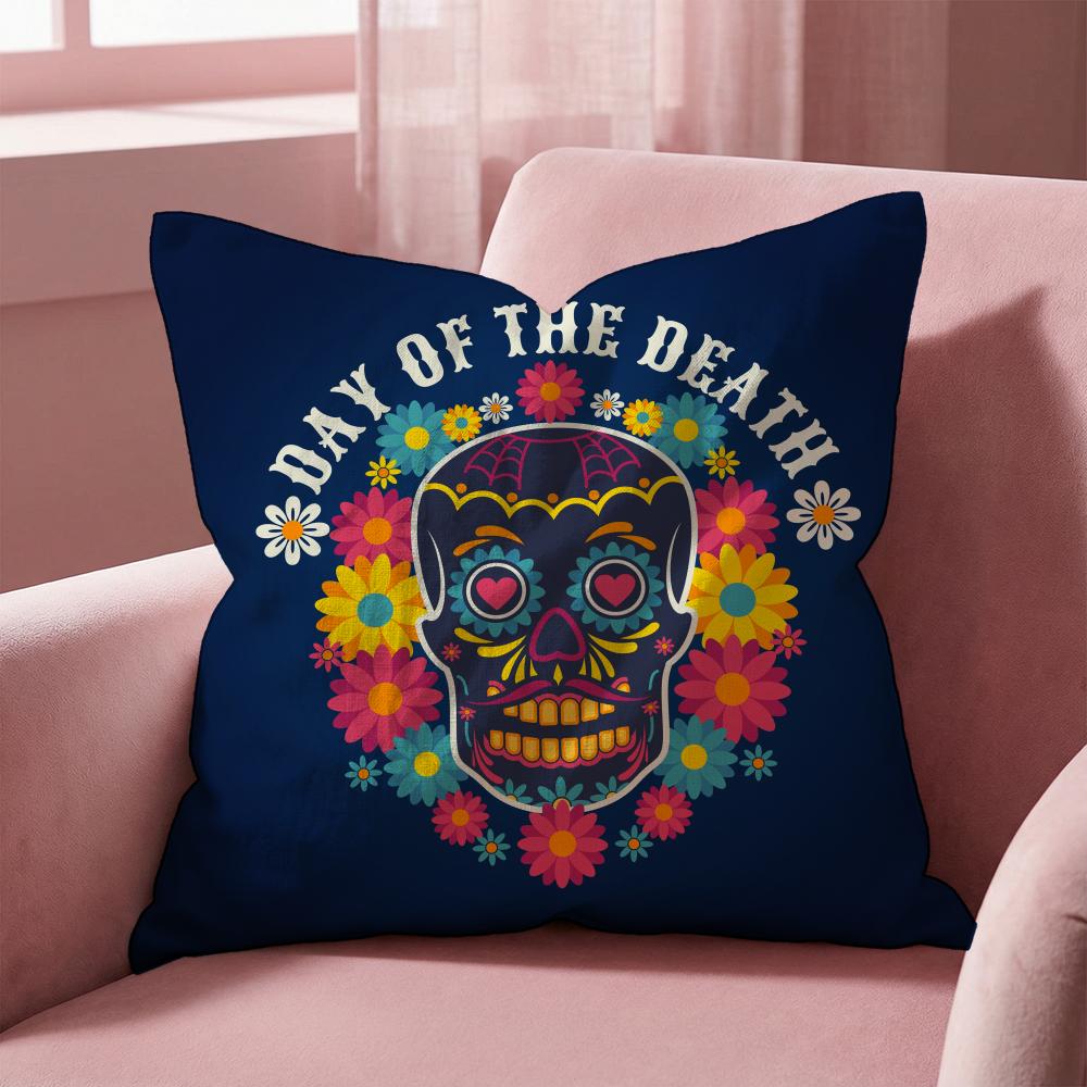 Mexico Easter Flower Skeleton Cushion Cover Multi-Scene Pillow Cover for Home & Car - Reversible, Soft & Durable for Daily Use