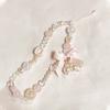 1Pcs Korean Lovely Pink Bowknot White Beaded Phone DYM Charm Lanyard For iPhone Samsung Universal Accessories Jewelry Pendant