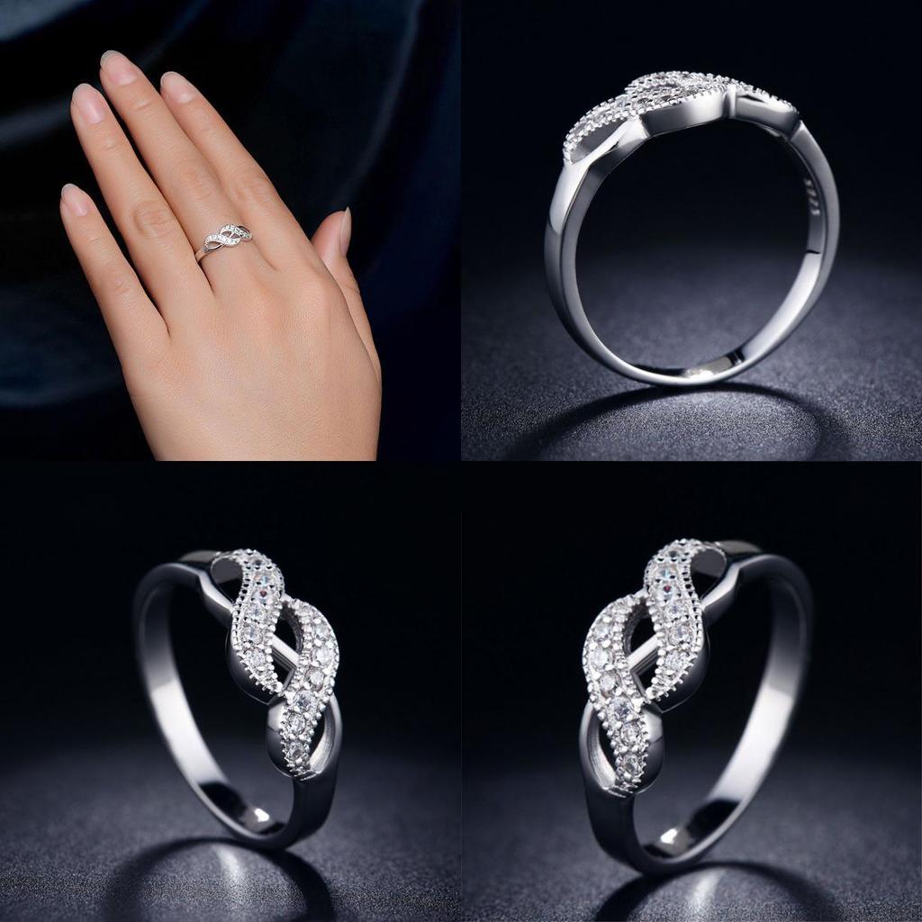 New Arrival Jewelry Stylish Double Spiral Ring With Zirconia Inlay White Gold Plated