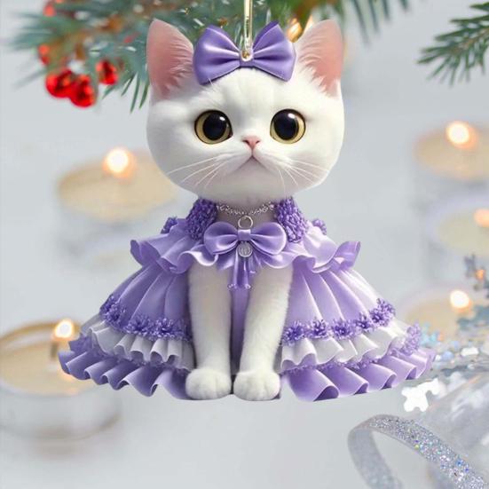 2Pcs Cute Cat Purple Pendant Car Rear View Mirror Charm Acrylic Cat Hanging Decorations for Auto Interior Window Bag