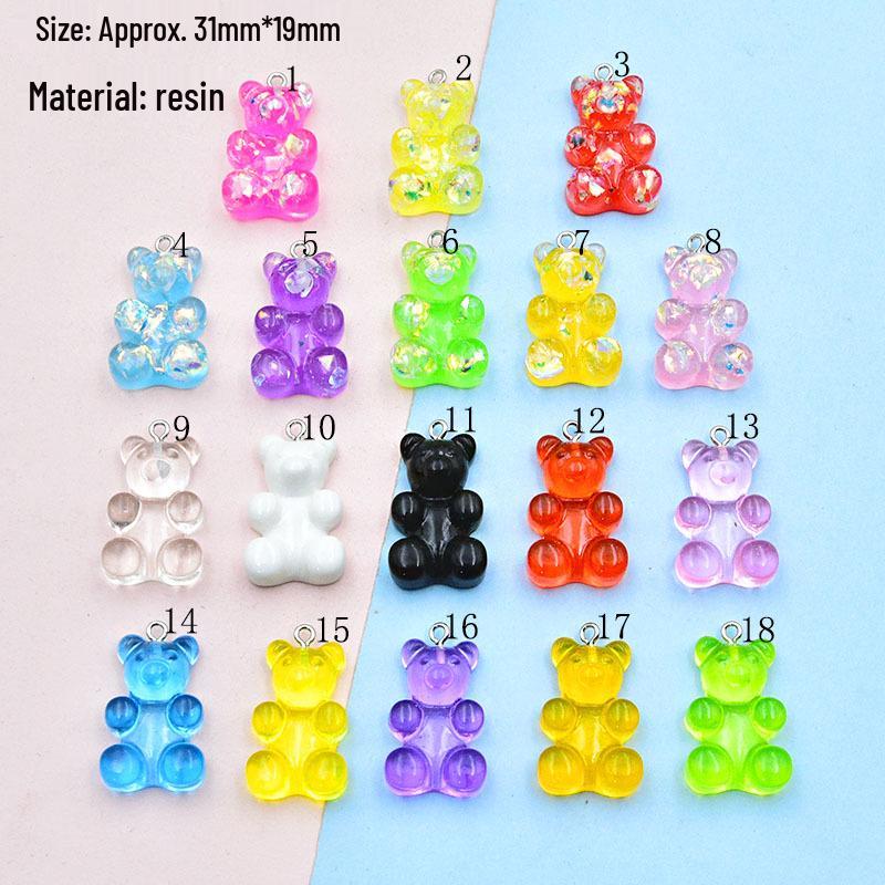 Large Resin Cartoon Bear Keychain with Transparent Sequin Pendant