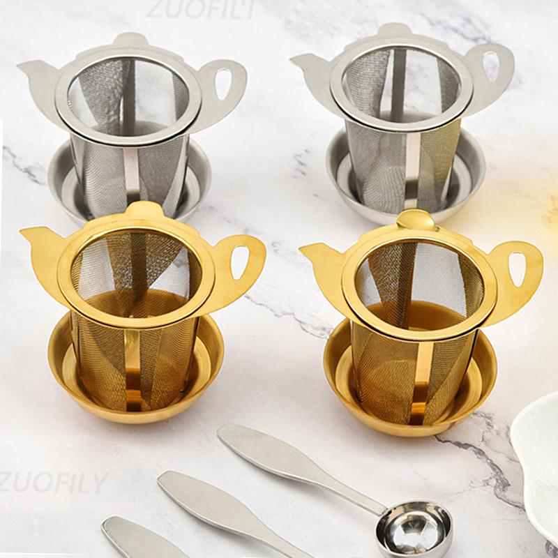 Double-layer Handle Tea Infuser Set Teapot Tea Strainer Loose Leaf Spice Teaspoon Filter Sieve Teaware Drain Useful Kitchen Tool