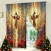 Christmas Religious Print Curtains Pole Bag Bedroom Living Room Decoration Home Curtain Polyester Ideal For Sitting