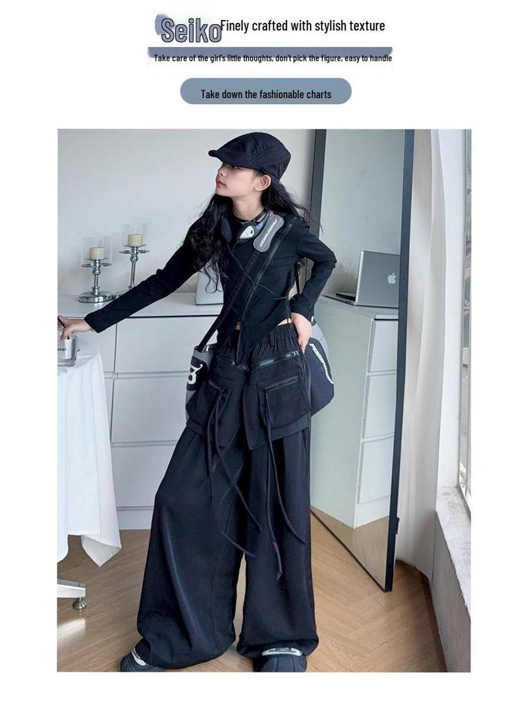 Modisches Mädchen-Herbst 2025 Langarm-Top & Cargohose Set