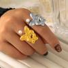 Pearl Flower 18K Gold Adjustable Titanium Steel Ring & Fashion Earrings Set