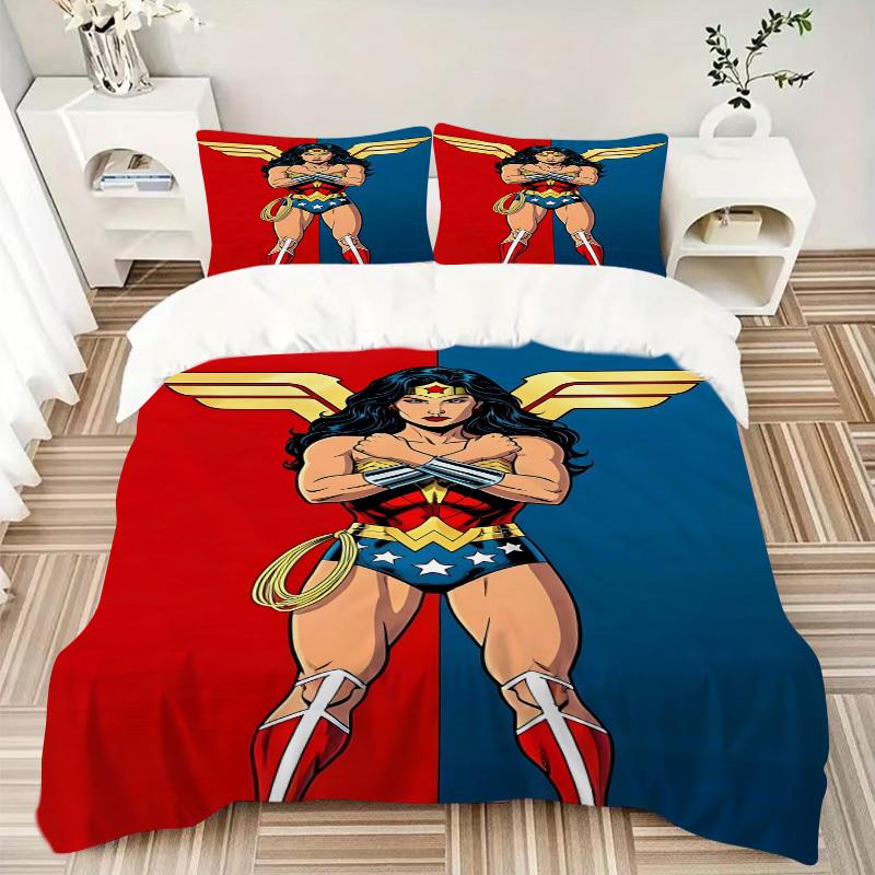 3pcs Wonder Woman, superhero Cover Set, Bedding Set, Soft Comfortable Duvet Cover, For Bedroom, Guest Room (1*Duvet Cover + 2*Pillowcases, W