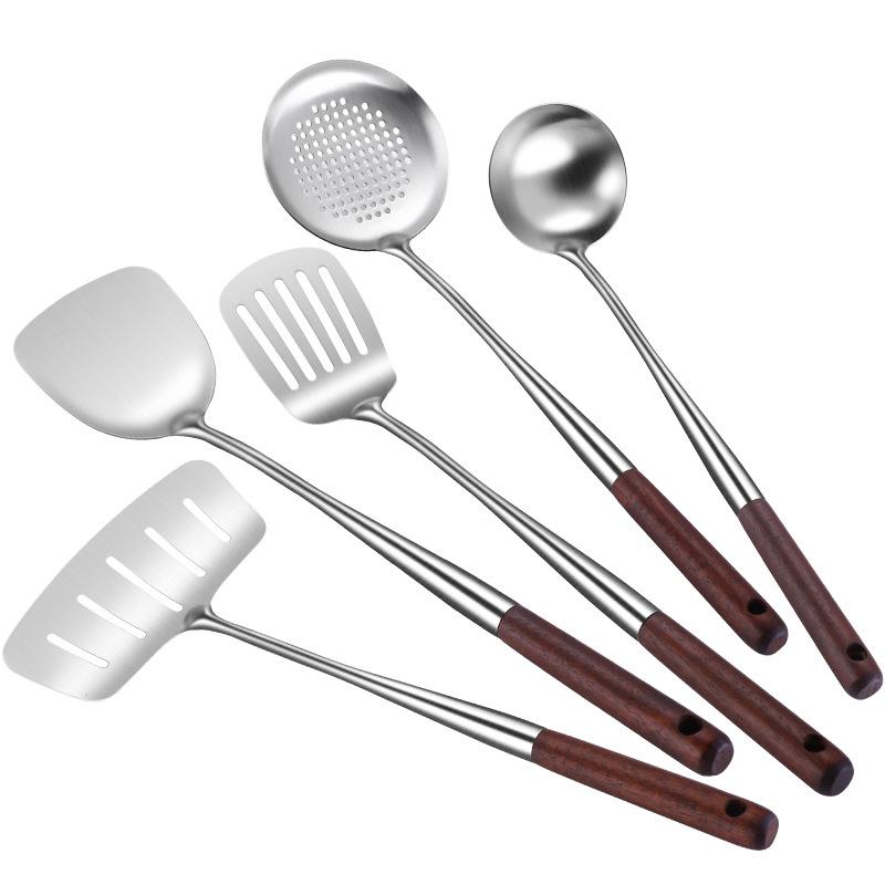 304 Stainless Steel Spatula Add Wooden Handle Stir -fry Kitchen Spoon Spoon Kitchen Supplies Kitchen Utensils