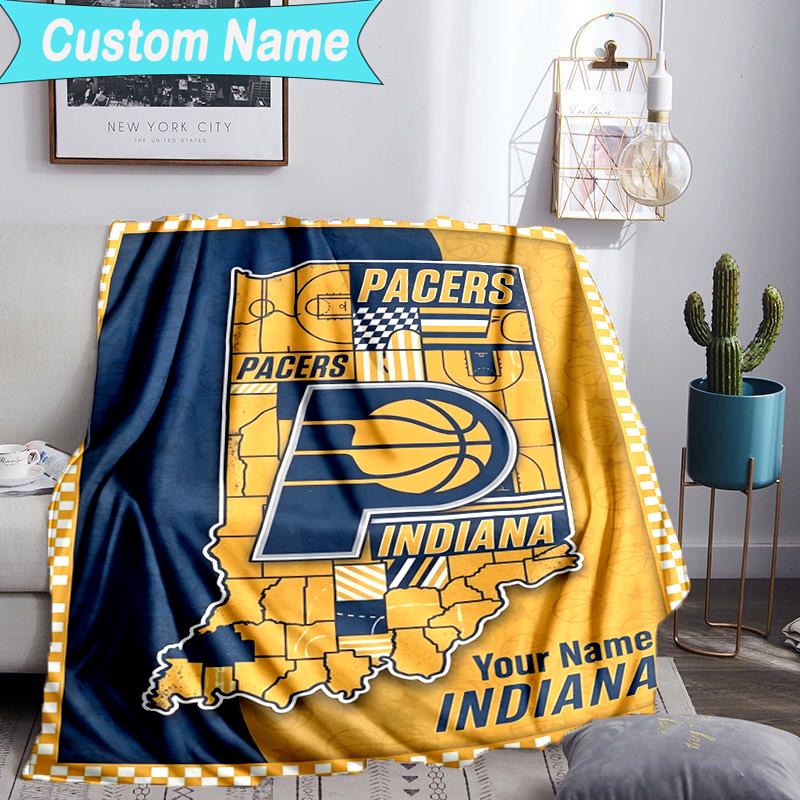 Custom Name Blanket Pacers Basketball Team Blanket Bedding Blanket for Travel, Camping, Living Rooms, Offices, Sofas, Fan Christmas gift