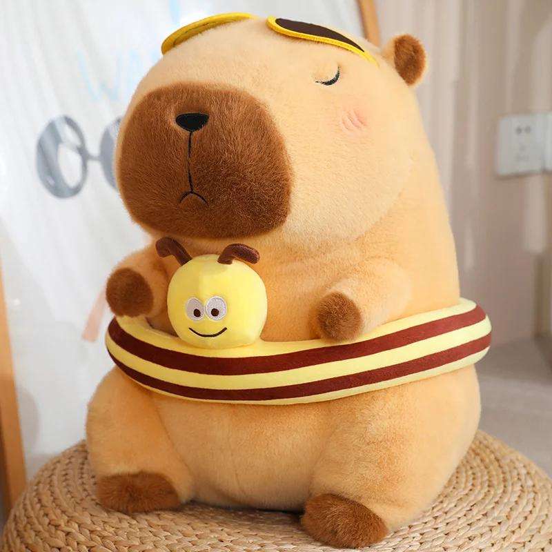 Pink Capybara Plush Toy Stuffed Seaside Beach Dress Blue Shirt Swim Ring Bee Decor Capibara Plushie Boy Hawaii Vacation Style