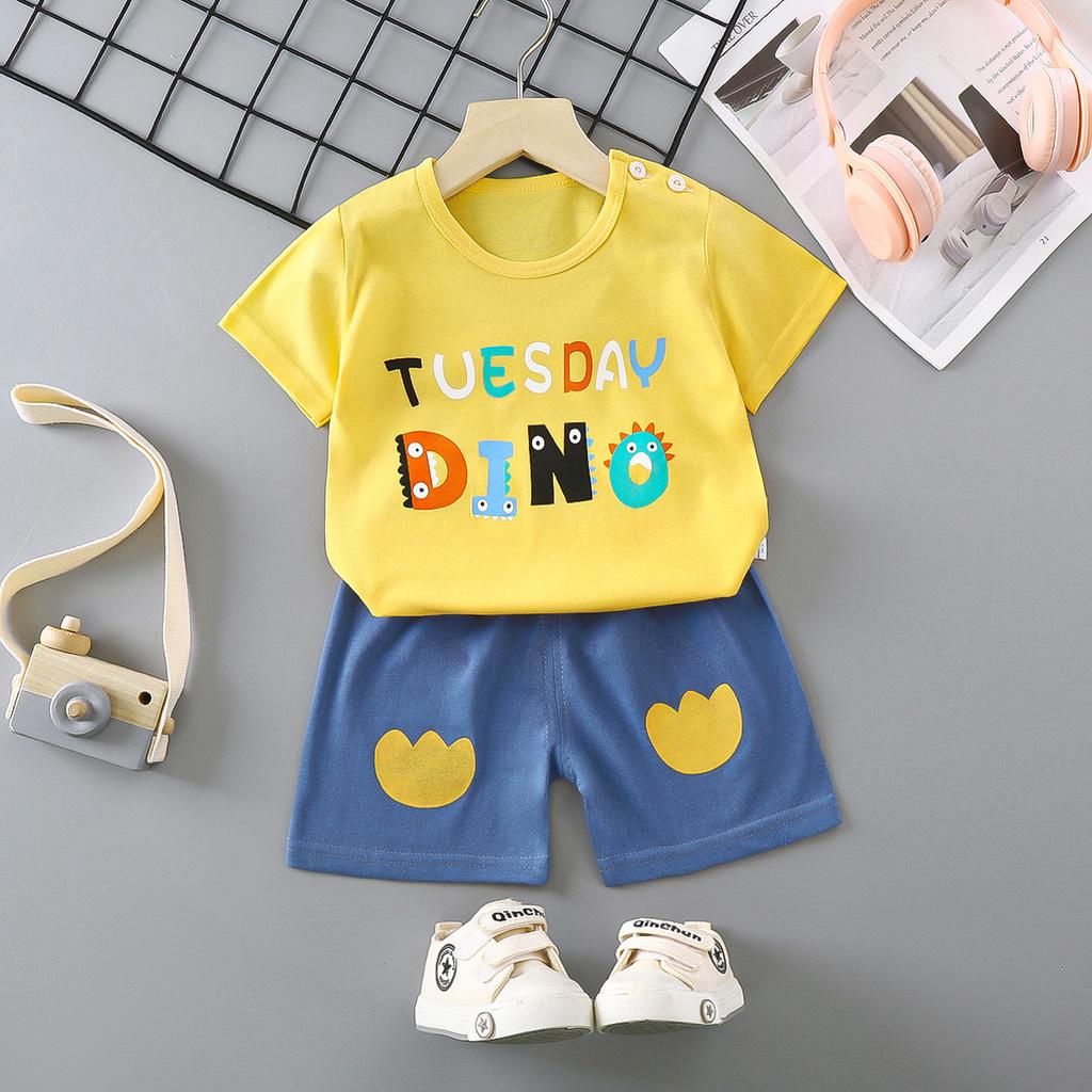 Children's Short-sleeved Suit Pure Cotton Girls Summer Clothes Boys T-shirt Baby Baby Clothes
