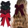 Autumn Winter Red Velvet Bow Ribbon Hair Clip For Women Fashion Retro Ponytail Back Of The Head Bow Hairpin Hair Accessories
