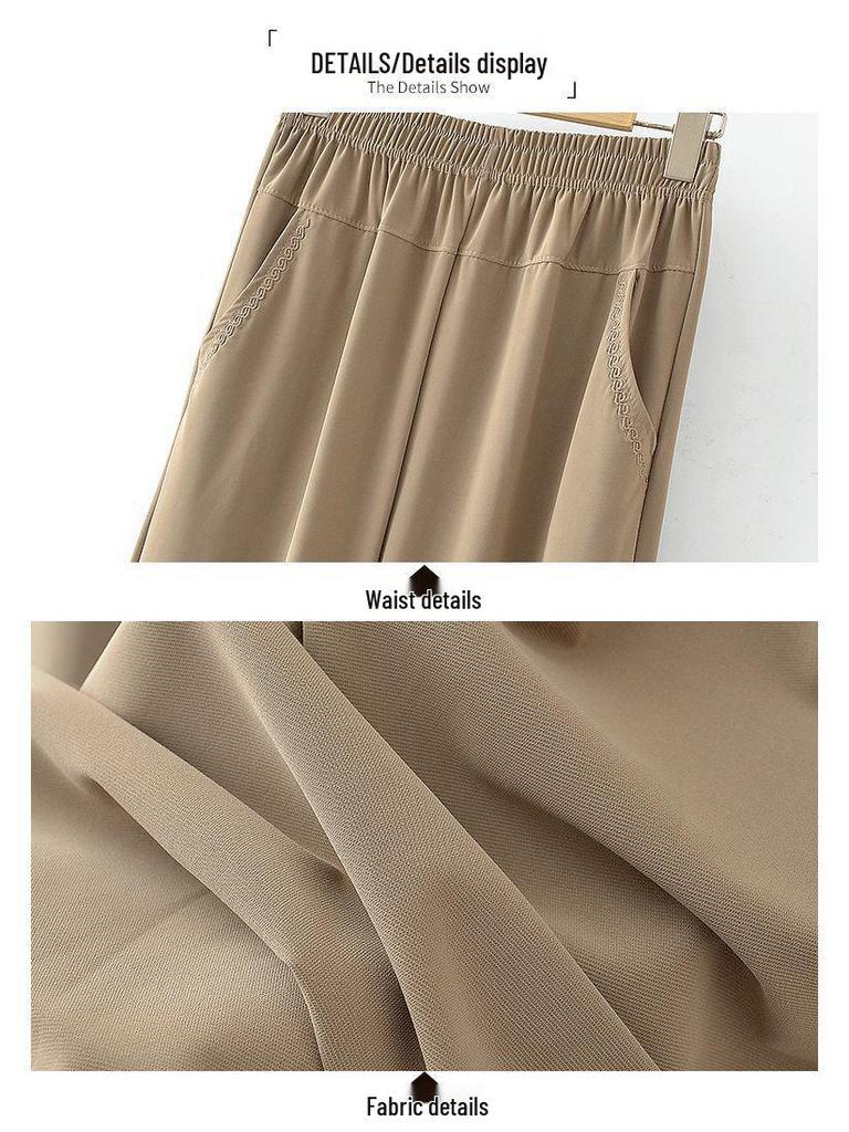 Mom's Lightweight Nine-Point Ice Silk Pants for Summer - Loose, Straight-Leg, Plus Size