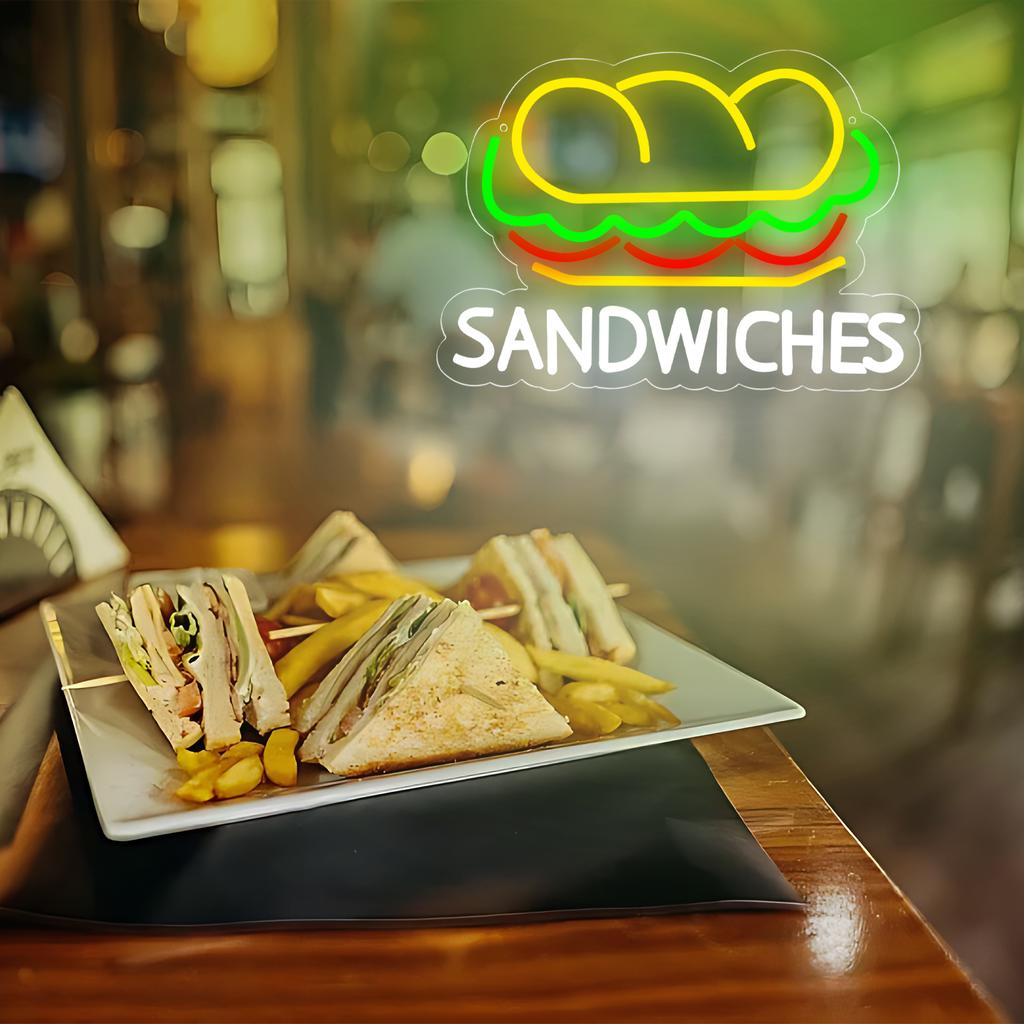 Sandwich Neon Sign for Wall Decor Business Sandwich LED Neon Light Fast food Neon Light Sandwich Signs Decor for Restaurant