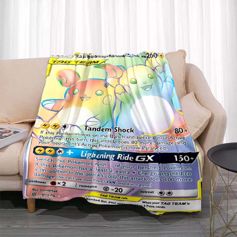 Cartoon Card Pokemon Pikachu Flannel Blanket Figures Home Sofa Lunch Break Blankets Children Student Blanket Nap Cover Kids Gift
