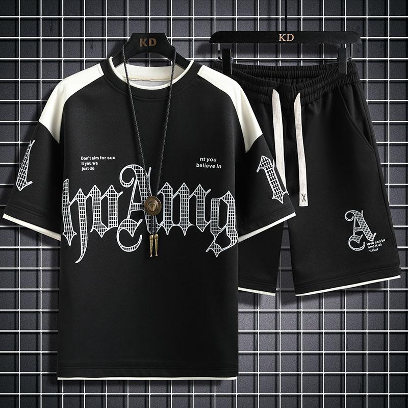 

Летний повседневный мужской комплект с коротким рукавом и принтом футболка + шорты модный комплект из 2 предметов уличный мужской спортивный костюм спортивный костюм Harajuku S