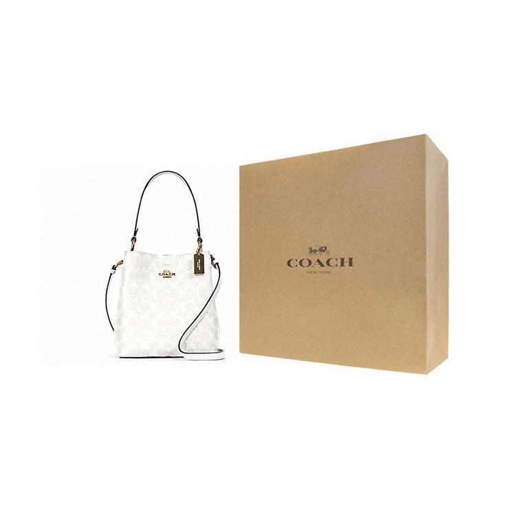 New COACH Town Canvas With Leather Bucket Bag, Handbag, Shoulder Bag, Crossbody Bag Trumpets Women's White 2312-IMRFF