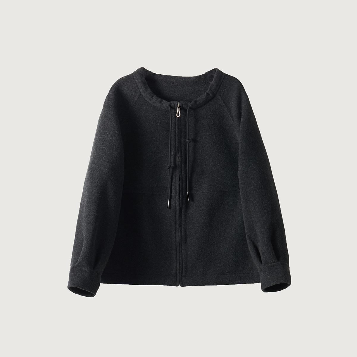 

Casual Zipper Sweater Cardigan Crew Neck Drawstring Women s Woolen Jacket Wool Cashmere Top Fashion Casual S темно-сірий