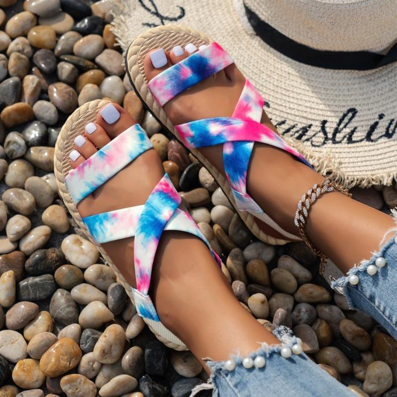 Women's Flat Roman Sandals, Cross Strap Soft Sole Beach Shoes, Plus Size Casual Student Summer Sandals