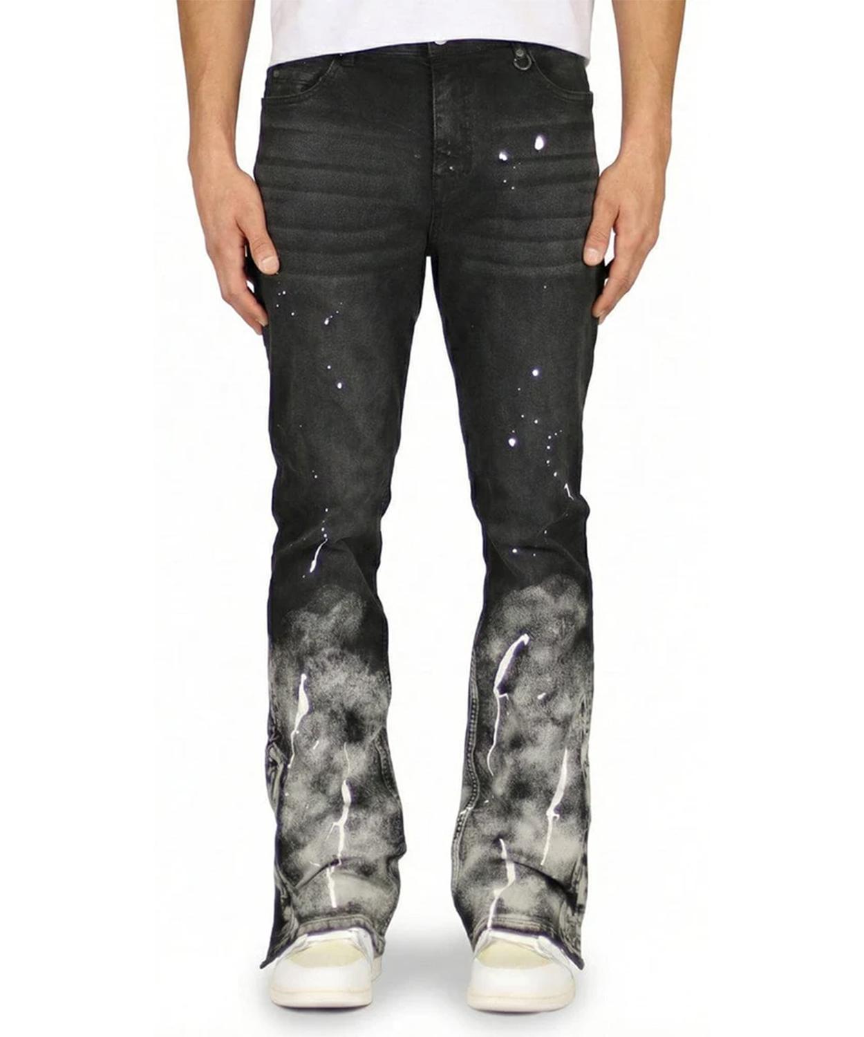 Haipeodenim Flame Black Flare Zipper Jeans