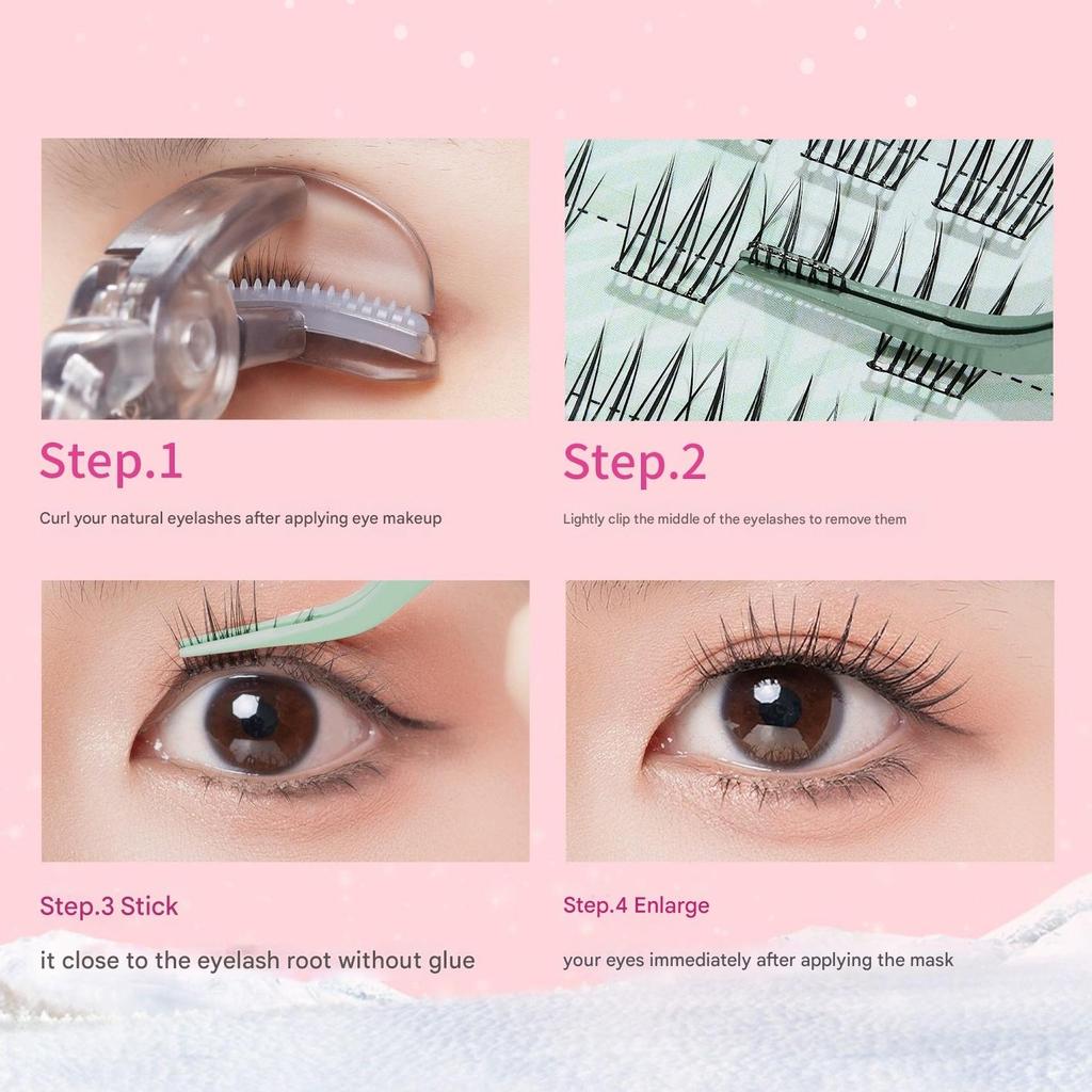 Fluffy Self-Adhesive False Eyelashes | No Glue Needed | Pre-Glued Natural Long & Volume Lashes | Soft & Comfortable