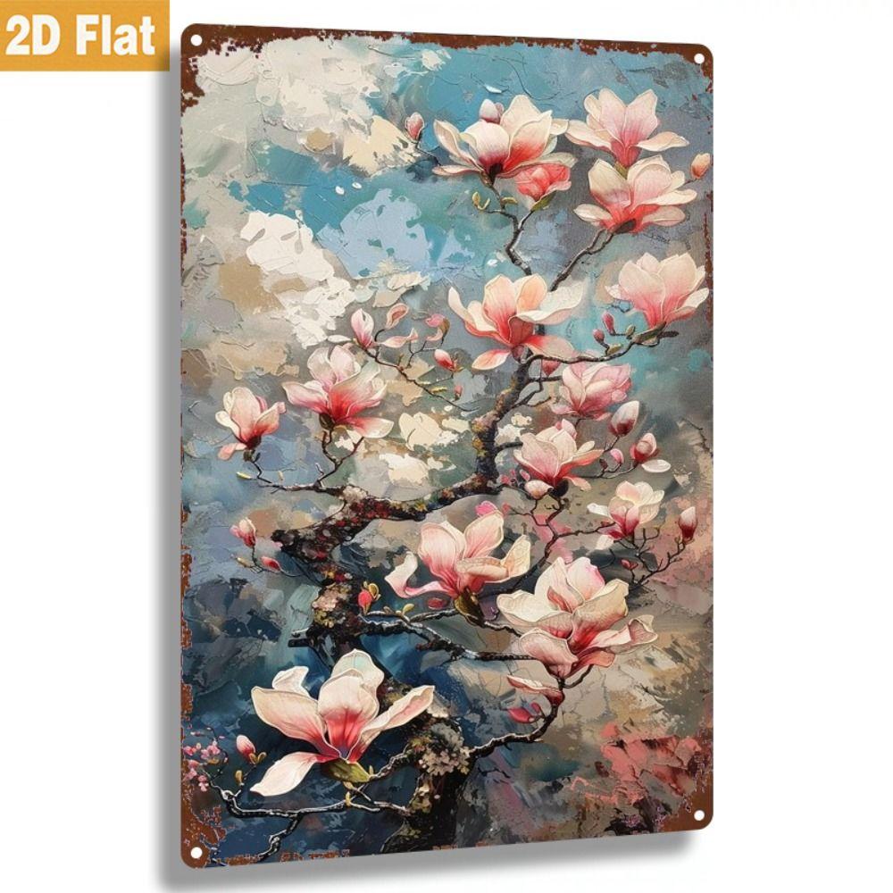 Vintage Metal Wall Poster Teal Rose Teacup 20x30cm Wall Decor