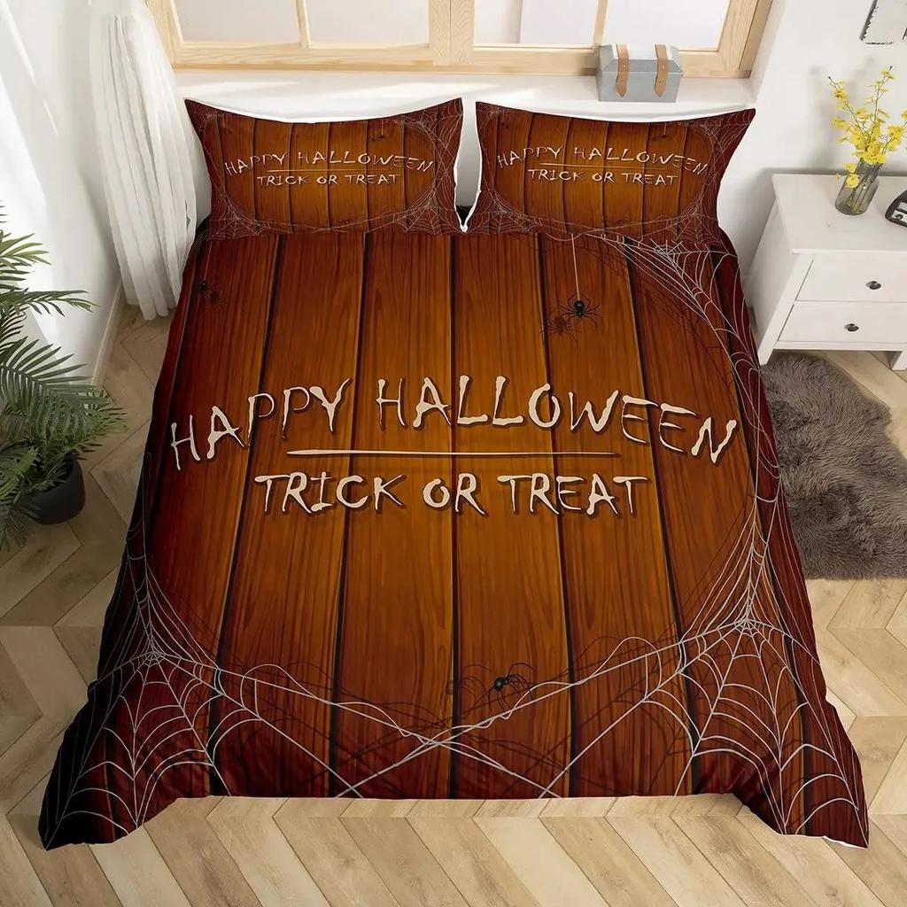 Spider Web Duvet Cover Set Halloween Spider Bedding Sets Boys Girls Black White Comforter Cover Trick or Treat Quilt Cover Set