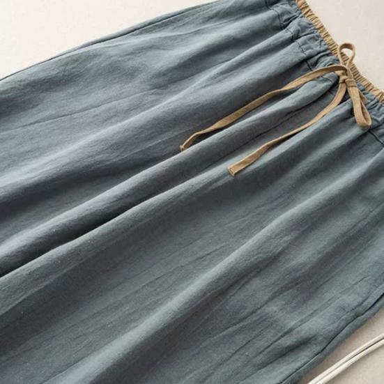 Dame Haremsbukser Snøring i midjen Vide ben Casual Bukser Enkelfargede Ankellange Bukser for Trening Hverdagsbruk