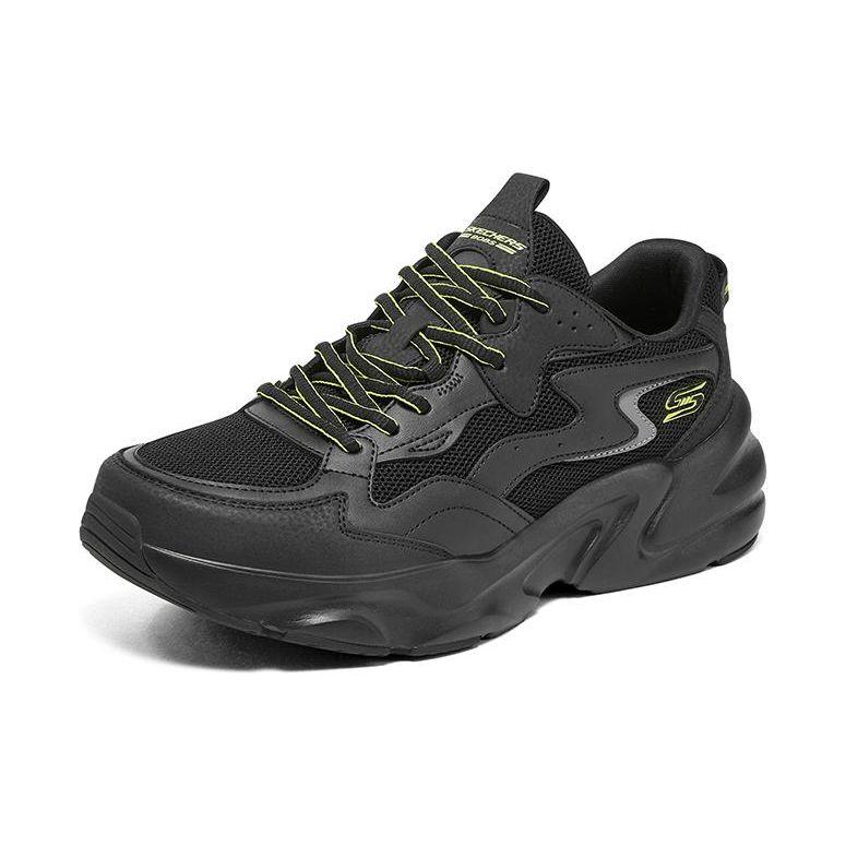 Skechers DLites Mesh Trendy Comfortable Versatile Shock Absorbing Breathable Impact Resistant Low Top Dad Shoes Men Sneakers Black 118323-BBK