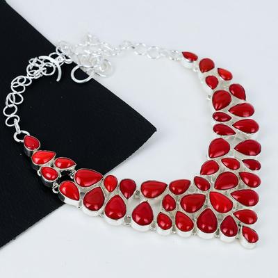 Pietra preziosa di Corallo Rosso Naturale Fatto a Mano Argento Sterling 925 Elettroform Collana, Corallo Rosso Argento Per Moglie Ciondolo Unisex Regali di Compleanno