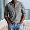 Maglietta da uomo Girocollo Bottoni Colletto Manica Lunga T-shirt con Taschino Frontale Tinta Unita Vestibilità Slim Top Casual