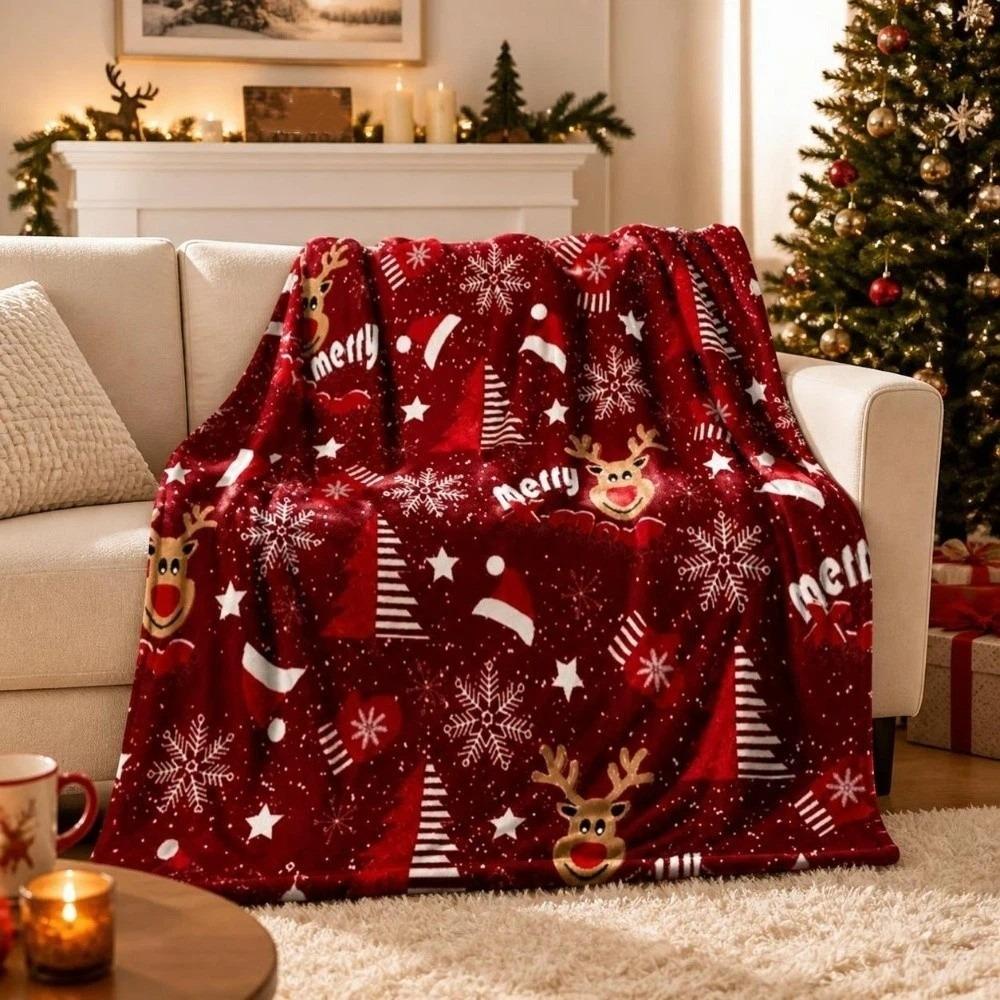 Cartoon Cute Santa Claus Christmas Blankets Snowman Reindeer Sofa Nap Blanket Tree Gifts Soft Throw Blanket Living Room