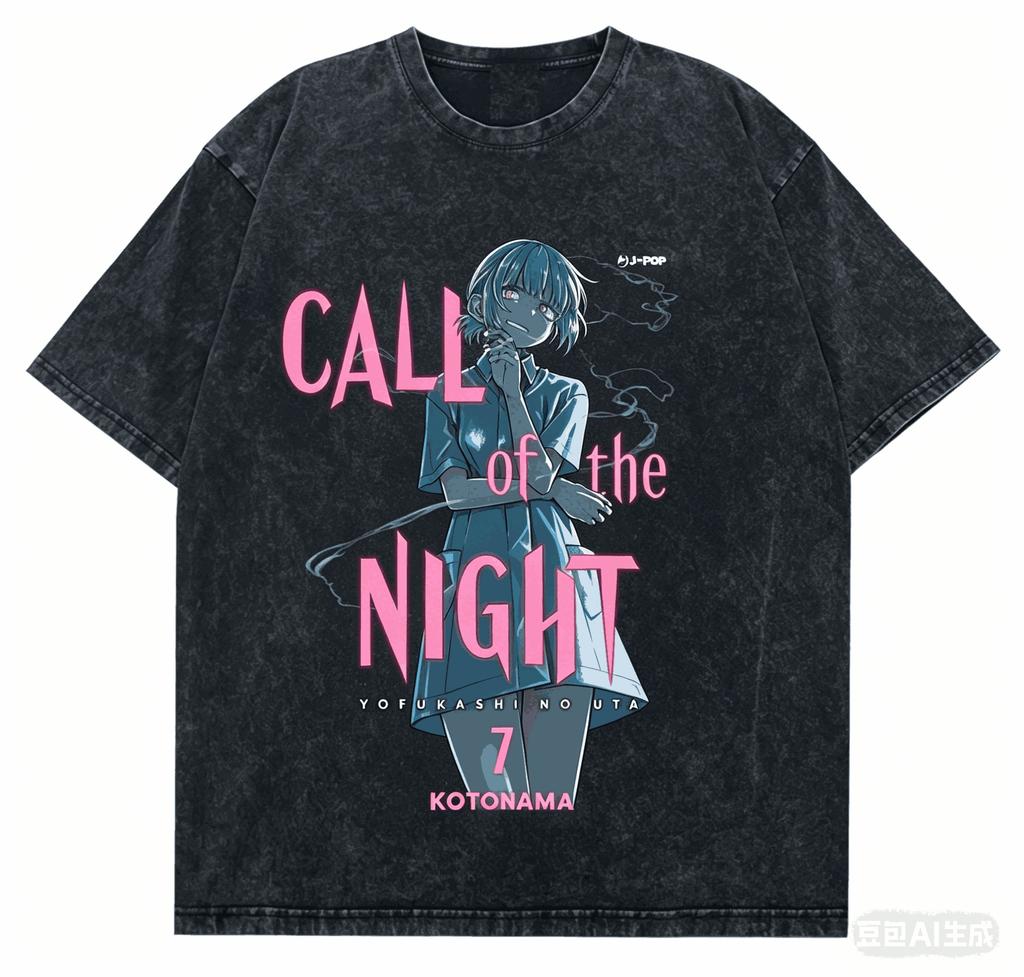 Call of The Night Yofukashi No Uta Graphic T-shirt Vintage Washed Anime Merch Harajuku Unisex Oversized Short Sleeve Tee Tops