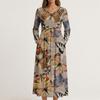 Dress For Women Long Boho Beach Dress Elegant Maxi Dress V-Neck Long Sleeve Dress With Pockets