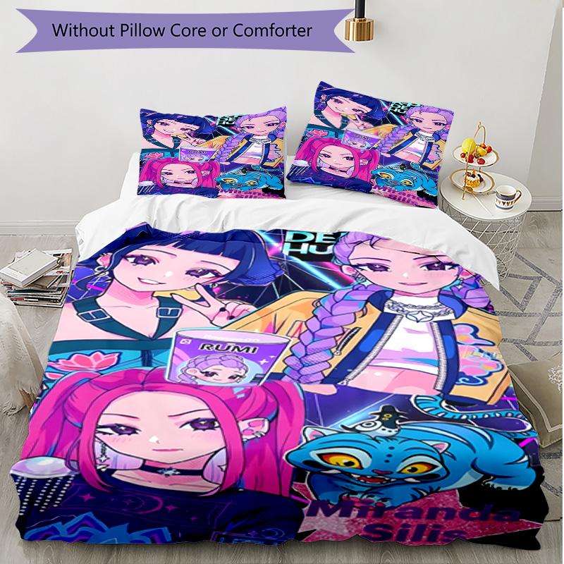 Set copripiumino 3 pezzi (1*Copripiumino + 2*Federe, Senza Nucleo), Set Biancheria da Letto Morbido Stagione Unica con Stampa KPop Demon Hunters, Decorazione Regalo per Camera da Letto