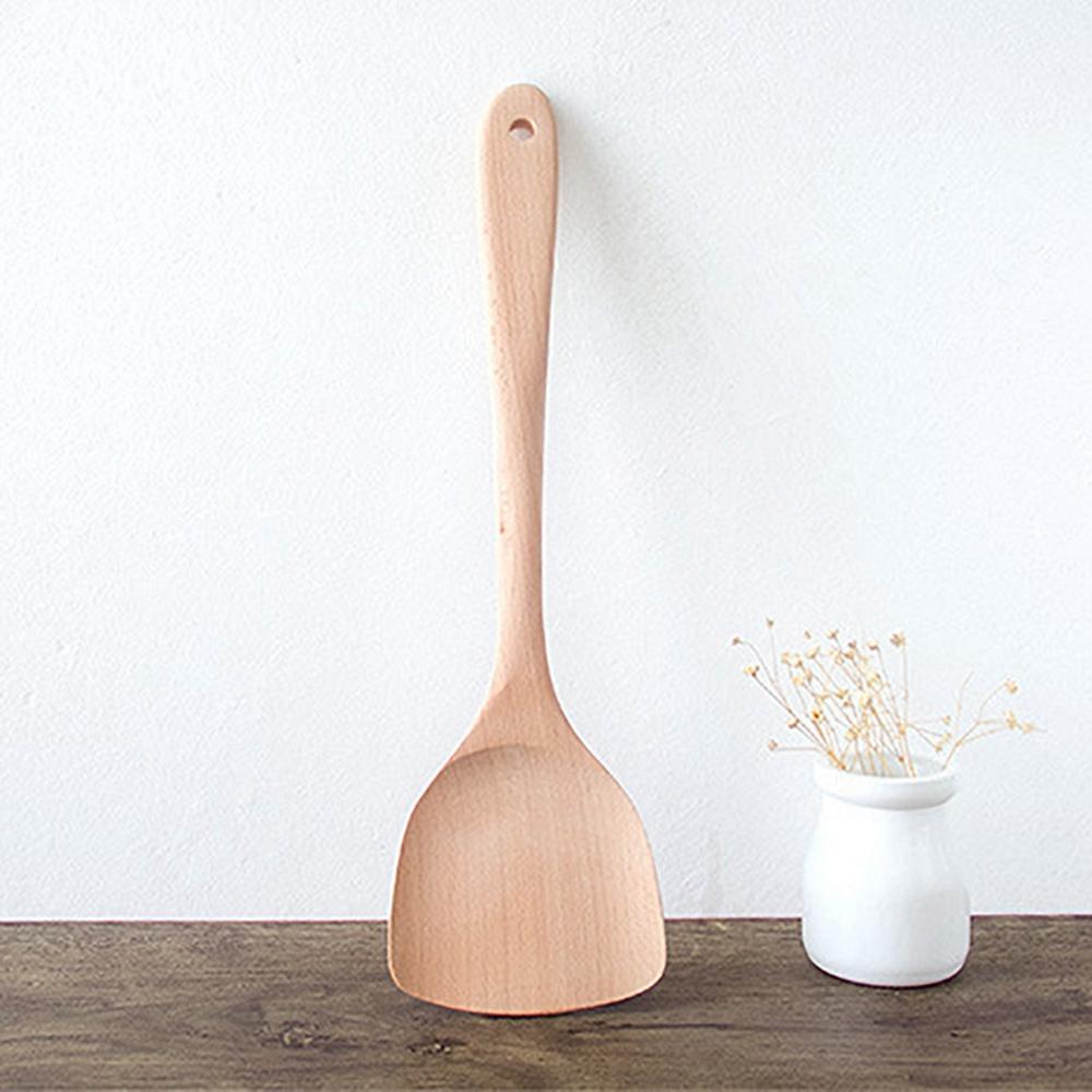 Natural Wok Shovels Cookware Cooking Tool Hanging Wooden Spatula Kitchen Utensil Turner Shovel